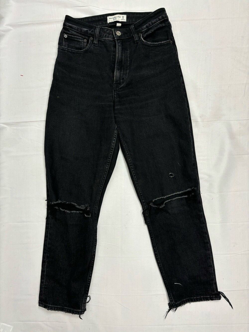 Abercrombie & Fitch The Mom High Rise Jeans 25 /0R Black Distressed Denim